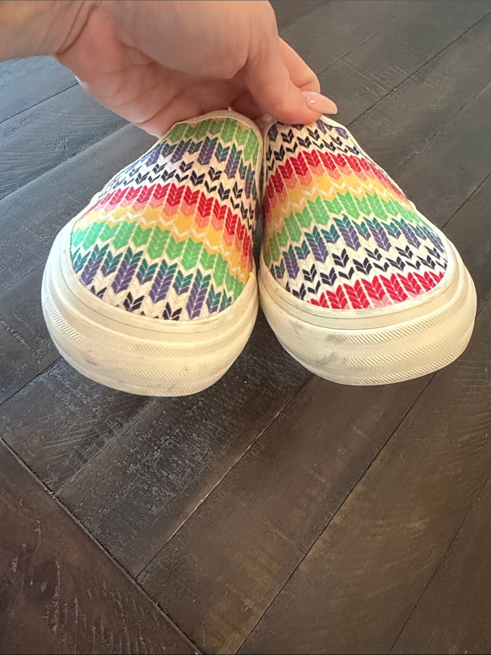 Keds Slip-On Sneakers in Rainbow Chevron (red, yellow, green, blue, purple) - Picture 9 of 11